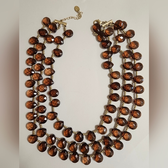 DANIELLE STEVENS GLASS TEARDROP BEADED TRIPLE STRAND NECKLACE - Picture 3 of 13